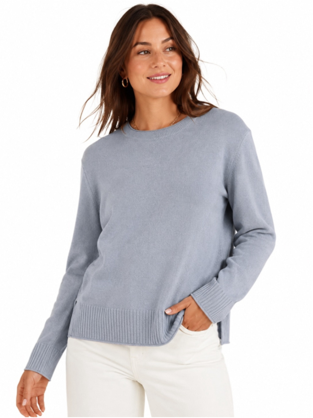 Women's Rachel Zoe 2-Ply 100% Cashmere Crew Neck Sweater Blue Size L - 631